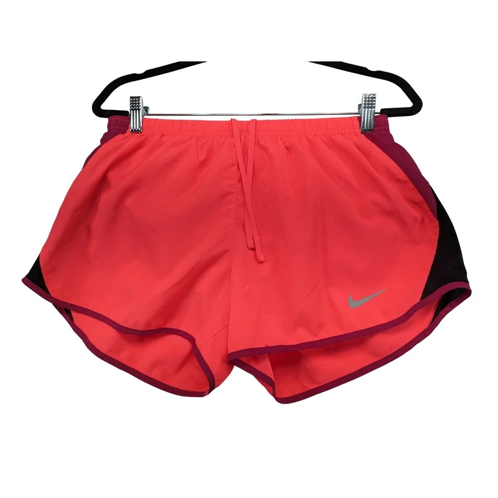 Nike Dri-FIT‎ Womens Running Shorts Neon Pink Coral Burgundy Mesh Large L